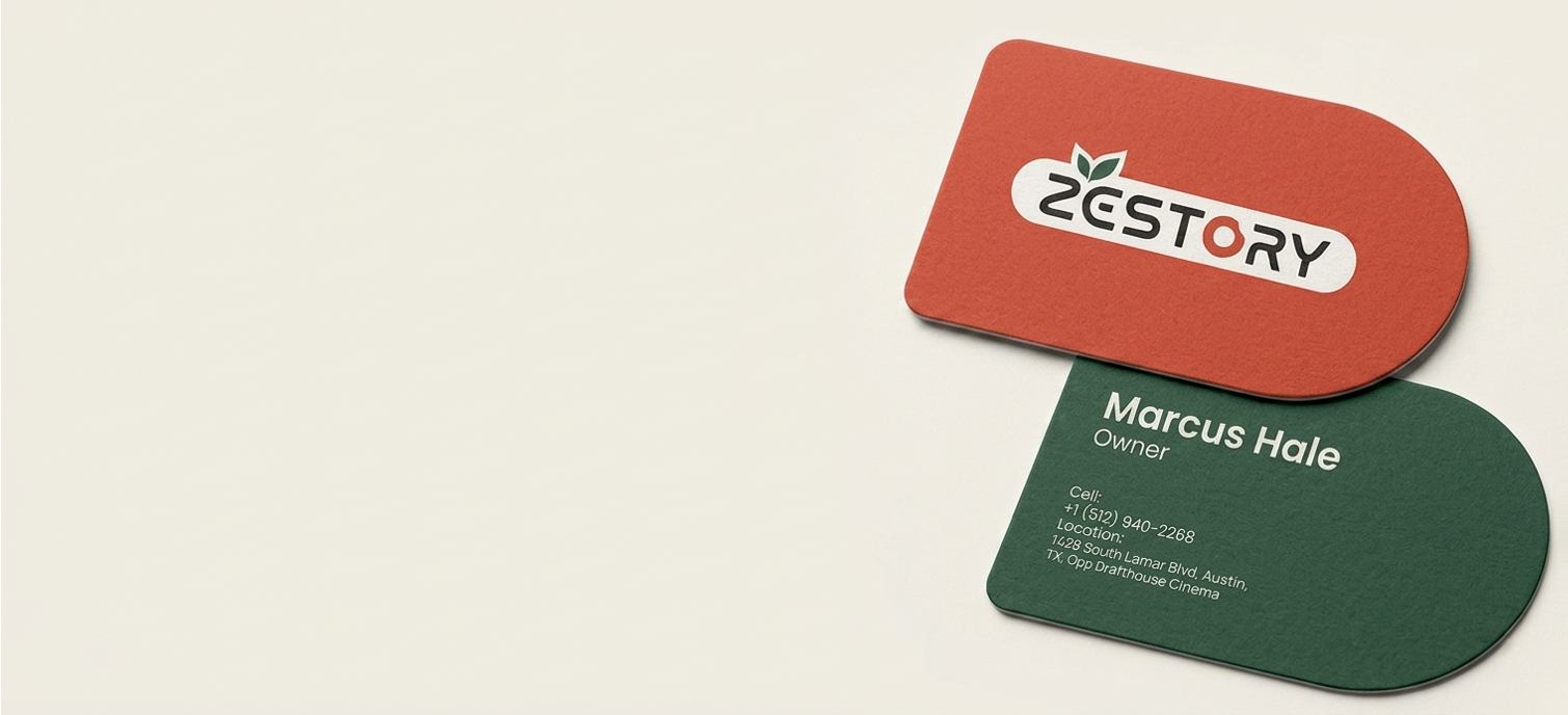 Zestory Brand Identity Cards by Mohammed Sufiyan